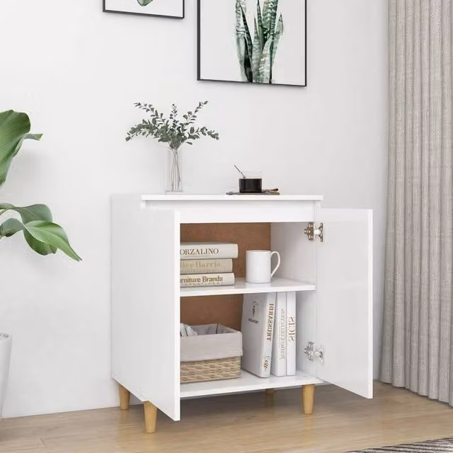 Berkfield Home White Sideboard with Solid Wood Legs, W/D/H: 60 x 35 x 70 cm – 1