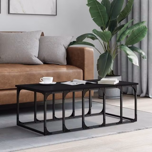 Berkfield Home Modern Black Rectangular Coffee Table in Engineered Wood W/D/H: 100 x 50 x 35.5 cm