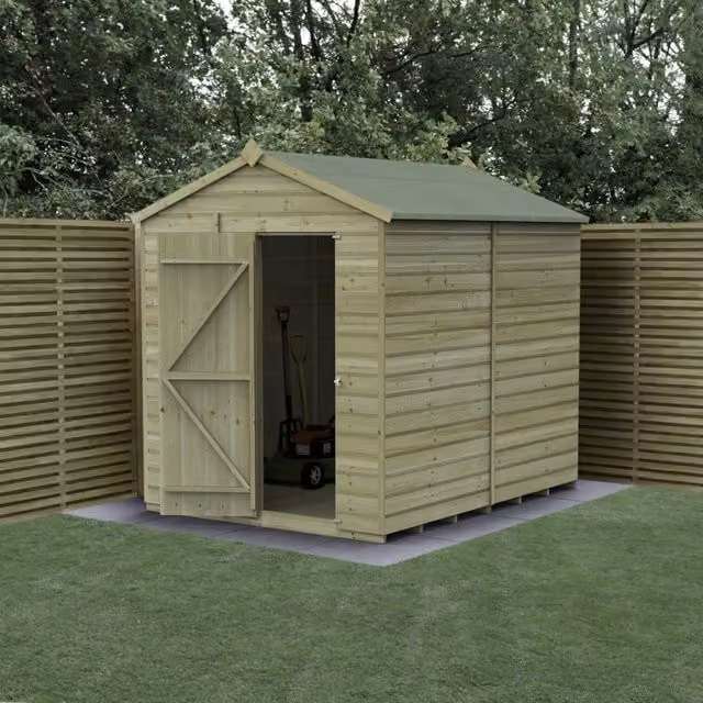 Forest Garden Shiplap Apex Garden Shed in Green or Brown, W: 182.88 cm, D: 182.88 cm, H: 182.88 cm