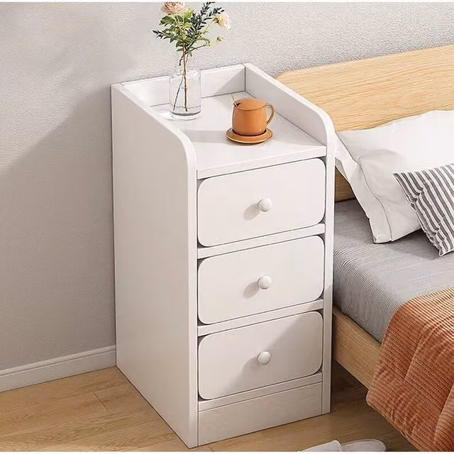 EONLION Slim Wooden Bedside Table with Storage in White, W/D/H: 100 x 64 x 30 cm