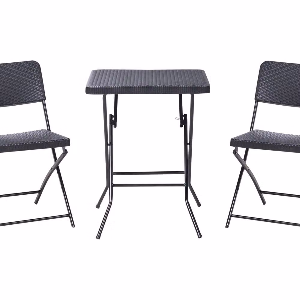 Wyld and Coco Black Foldable Bistro Set with Table and 2 Chairs in Matt Steel – 2