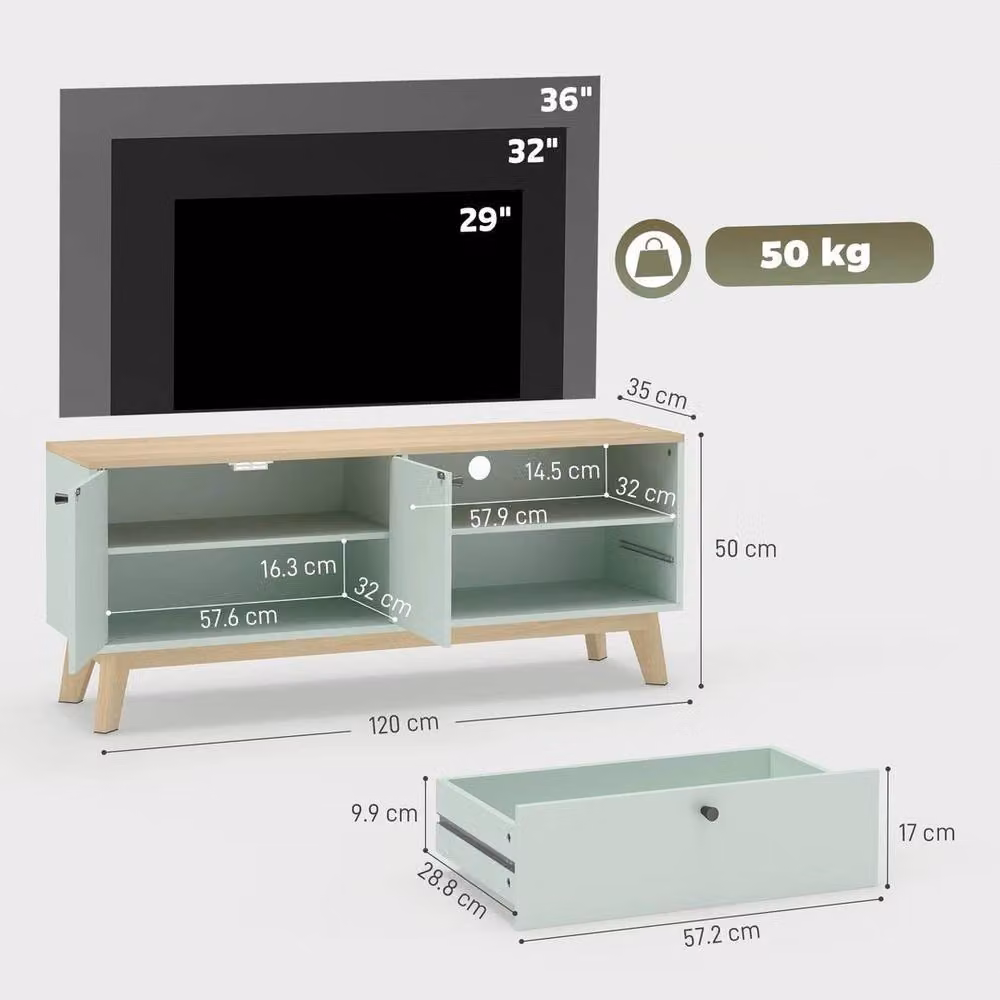 EONLION Modern Green Oak Wood Entertainment Center with Media Compartments, Width: 100 cm – 2