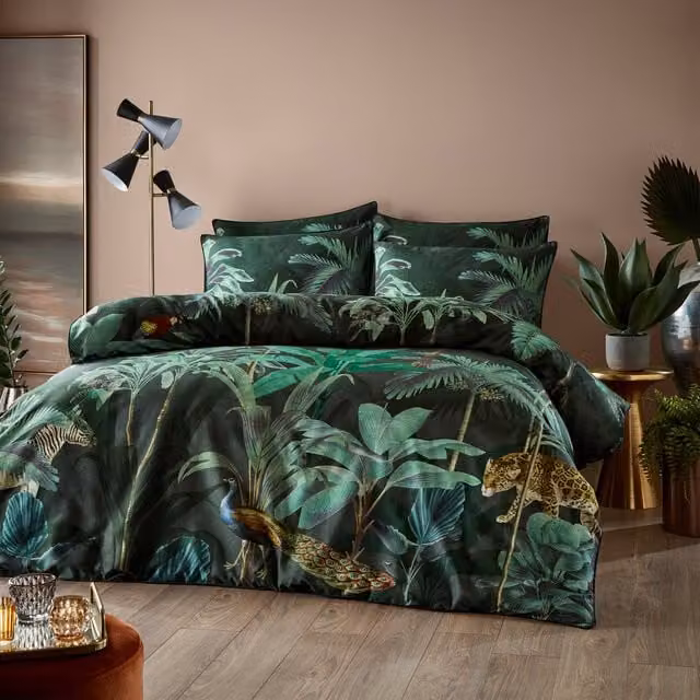 Make it a Home Tropical Nightscape Reversible Floral and Animal Duvet Cover Set, Multicolour and Green, 90 x 200 cm