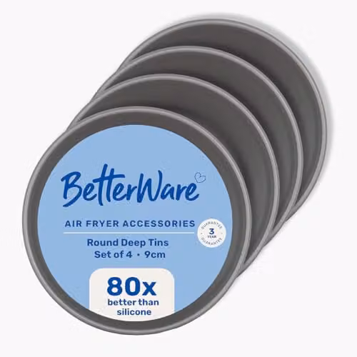 BetterWare Set of 4 Non-Stick Round Air Fryer Pudding Moulds in Grey, Diameter: 9 cm – 2