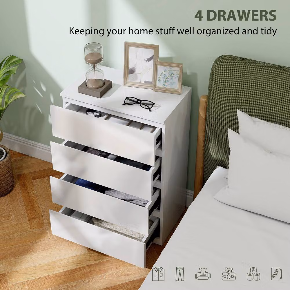 STILVORA Modern White Chest of Drawers with 4 Soft-Close MDF Drawers – 4