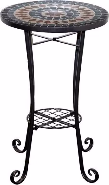 Shatchi Marrakech Moroccan Mosaic Plant Stand Side Table with Multicolour Ceramic Tile Top