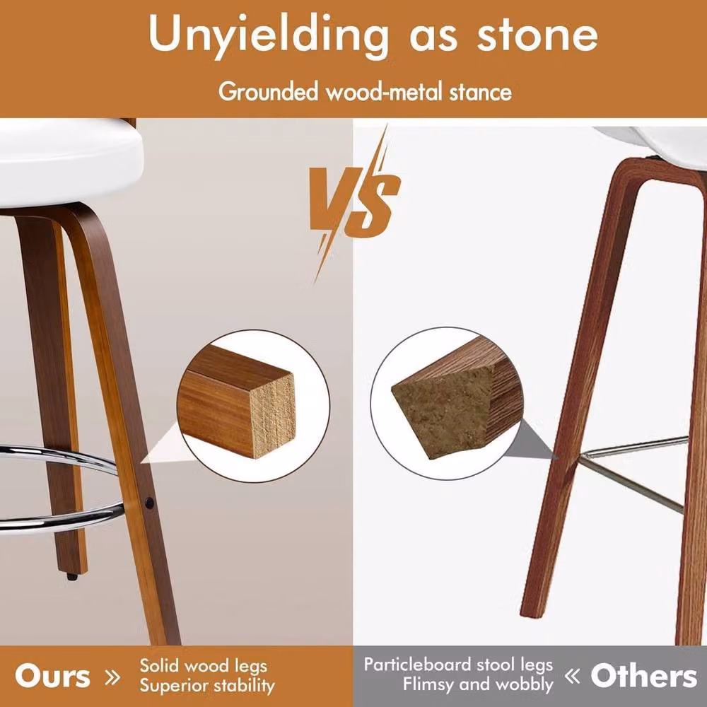 FORGEVIO Set of 2 Modern Brown Wooden Swivel Bar Stools with Footrest – 5