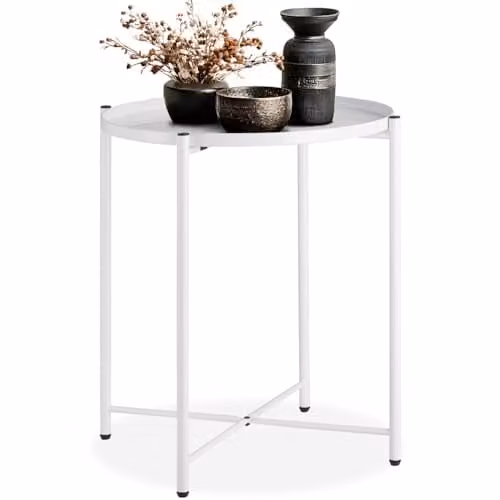 tectake Round Minimalist Side Table in White with Height-Adjustable Feet, W/D/H: 45.5 x 45.5 x 53 cm – 1