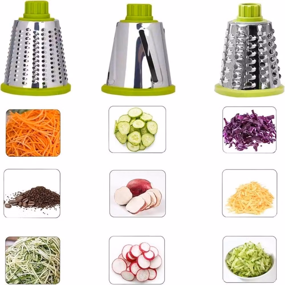 NESTLUNE 3 in 1 Rotary Vegetable Shredder and Round Cheese Grater with Multiple Blades, Green, W: 100 cm, D: 100 cm, H: 24 cm – 4