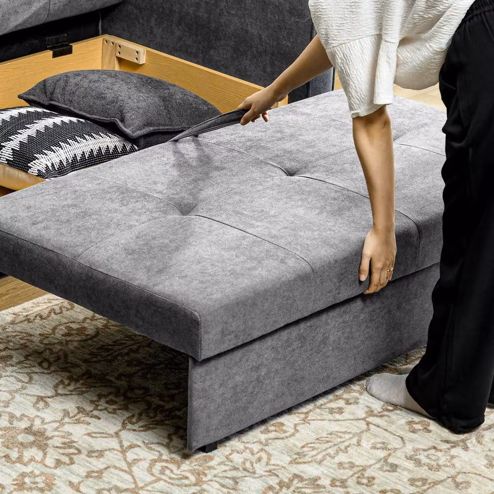 STILVORA 2 Seater Sofa Bed with Storage in Light Grey Velvet – 8