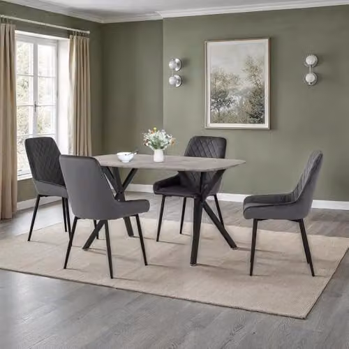 Seconique Athens Rectangular Concrete Effect Dining Table and 4 Grey Velvet Chairs Set – 3