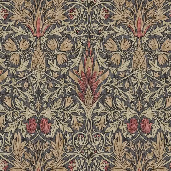 William Morris Snakeshead Digitally Printed Floral Cotton Fabric in Mocha Multicolour
