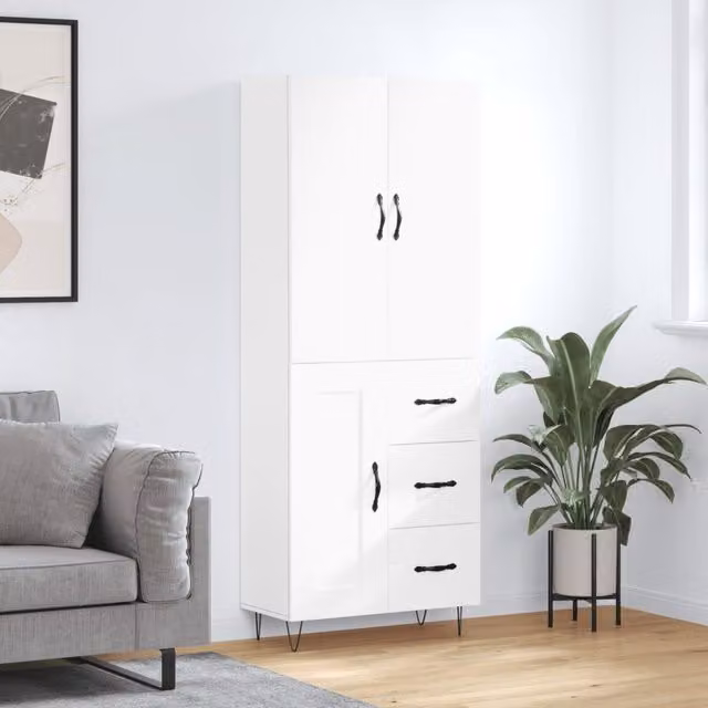 Berkfield Home Modern White Matt Highboard with Hinged Doors and Internal Shelves W/D/H: 69.5 x 34 x 180 cm