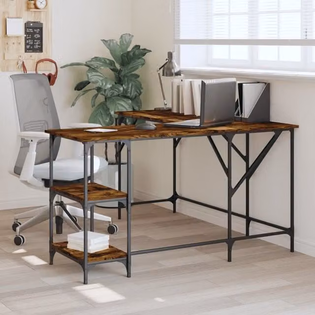 Berkfield Home Corner Desk in Smoked Oak Brown, W/D/H: 139 x 139 x 75 cm – 1