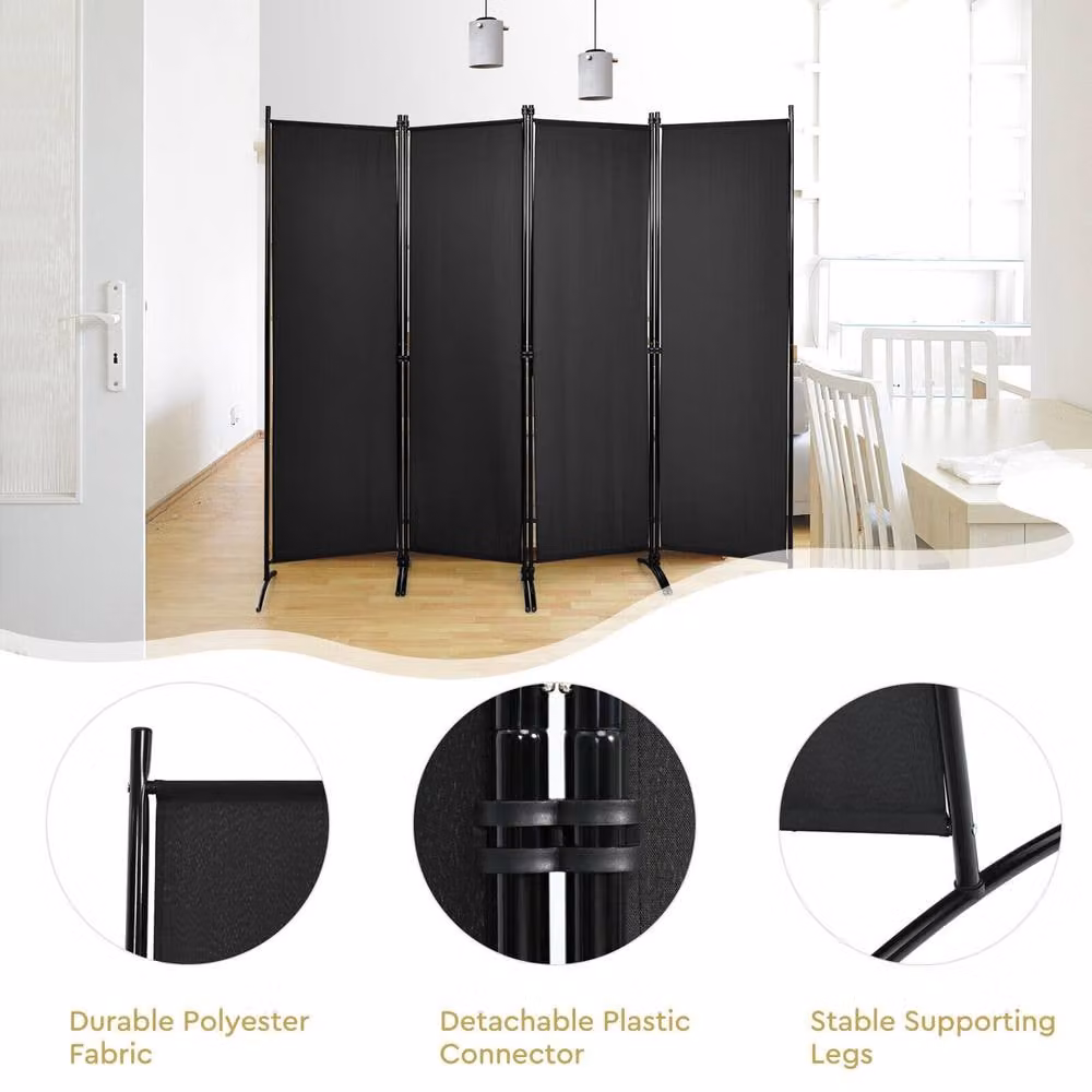 Costway 4-Panel Folding Privacy Screen Room Divider in Black – 4