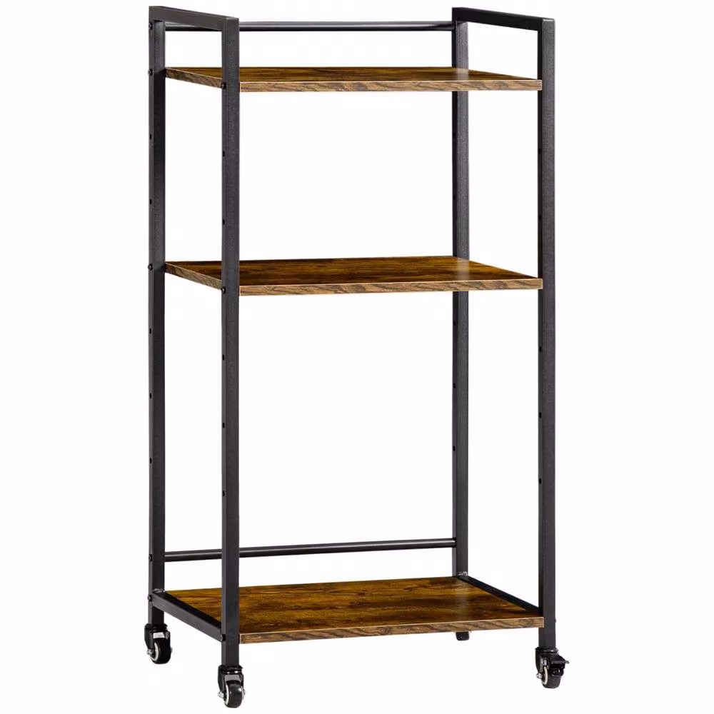 Wyld Haus Dinanore 3 Tier Lockable Printer Stand in Rustic Brown Metal and Wood, W/D/H: 100.5 x 35.0 x 35.0 cm – 2