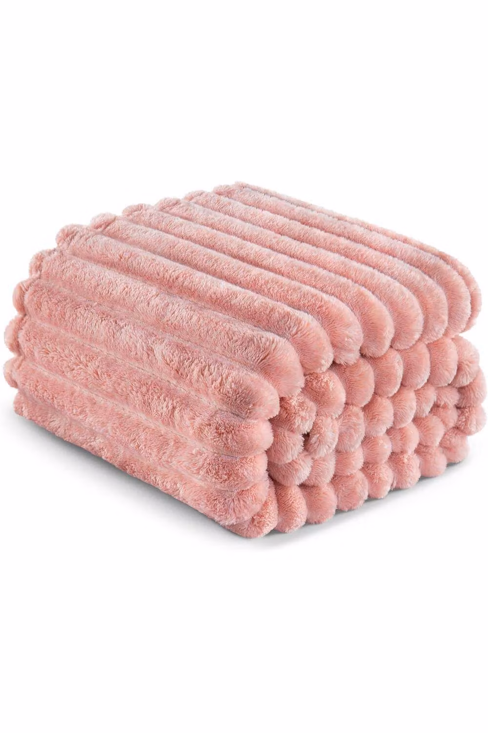 Dyzi Supersoft Ribbed Jacquard Fleece Throw Blanket in Pink, W: 200 cm, D: 240 cm – 2