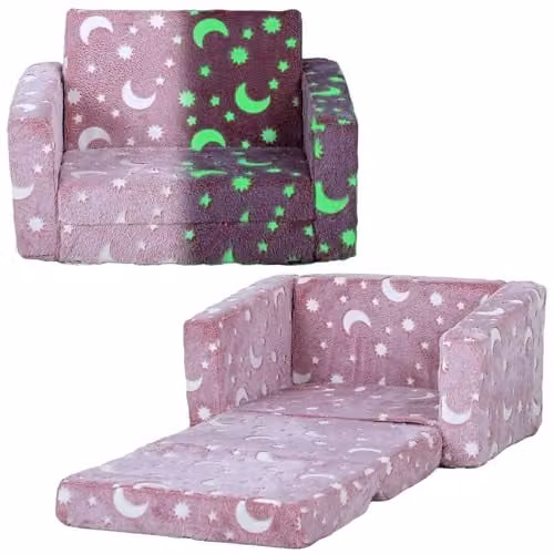 AIYAPLAY 2 in 1 Kids Sofa Bed and Toddler Armchair, Pink, W: 105.0 cm, D: 59.0 cm, H: 30.5 cm