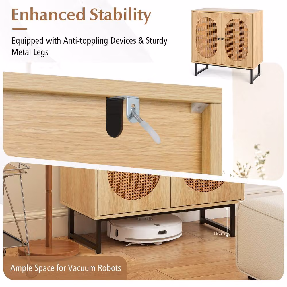 Gymax Boho Rattan Sideboard and Buffet Cabinet with Adjustable Shelf in Natural Beige and Brown – 4