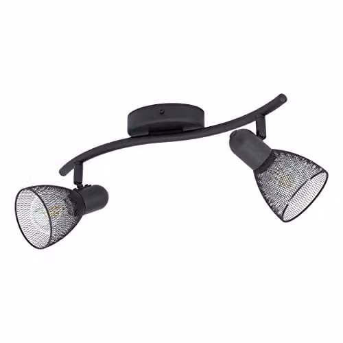 Loops Modern Black Metal Flush Ceiling 2 Spot Light with Mesh Look Shade and E14 Base