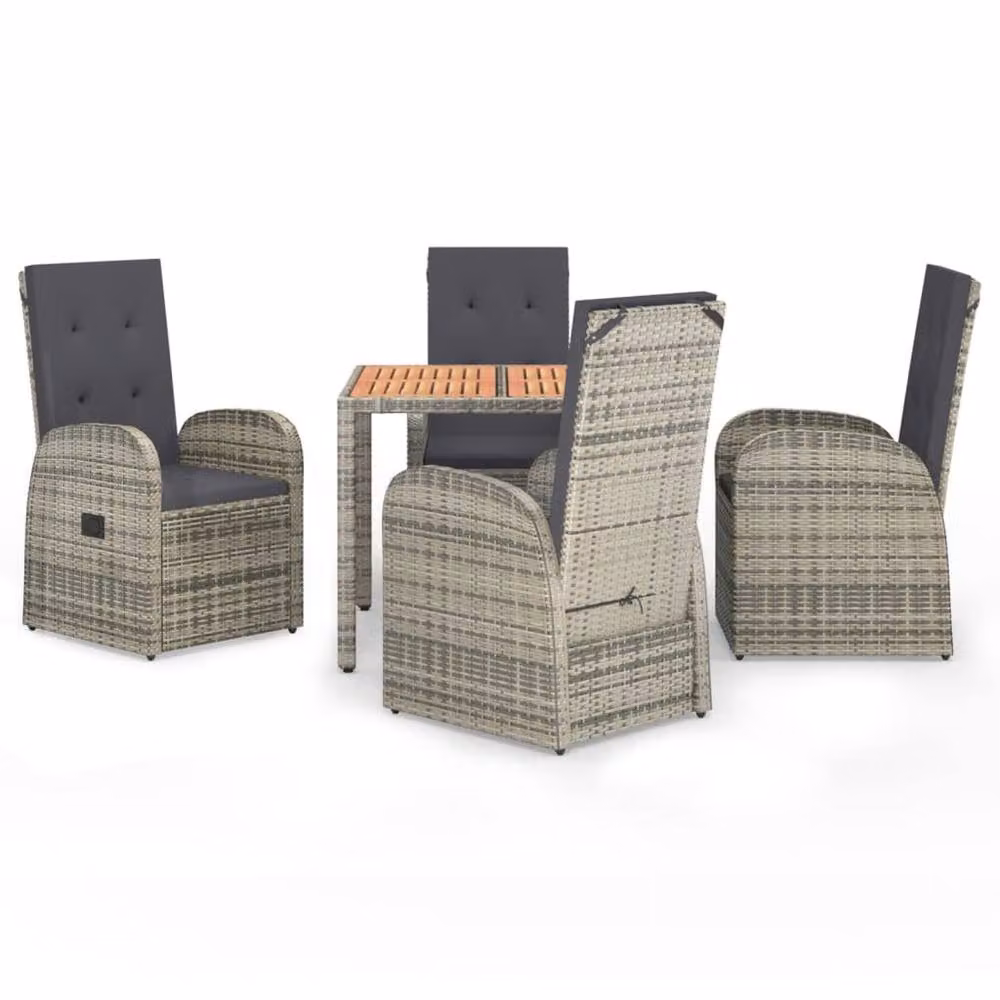 Berkfield Home 5 Piece Grey Poly Rattan and Solid Acacia Wood Garden Dining Set – 2