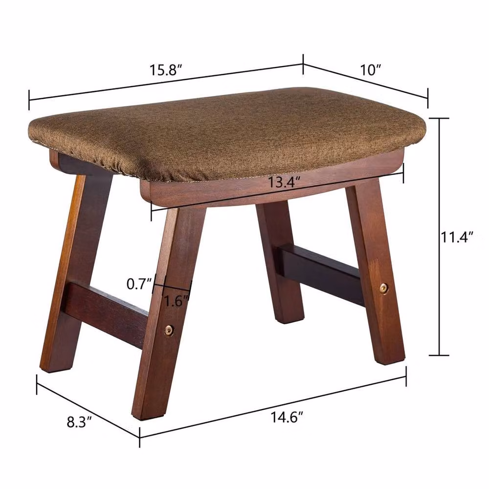 KORVIXA Brown Wooden Shoe Stool Ottoman with Fabric Seat – 2