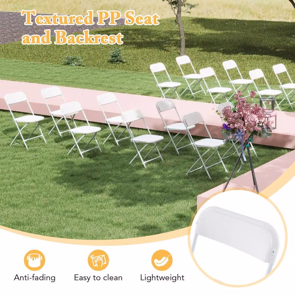 Gymax 4 Pack of White Metal and Plastic Folding Patio Chairs with Backrest – 3