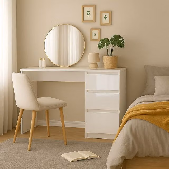 LUXURY LIFE Carlton Gloss Dressing Table with 3 Drawers in White – 1