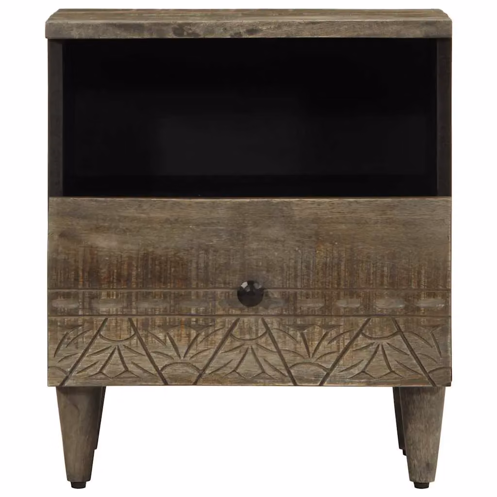 Berkfield Home Light Grey Mango Wood Bedside Cabinet W/D/H: 40 x 33 x 46 cm – 2