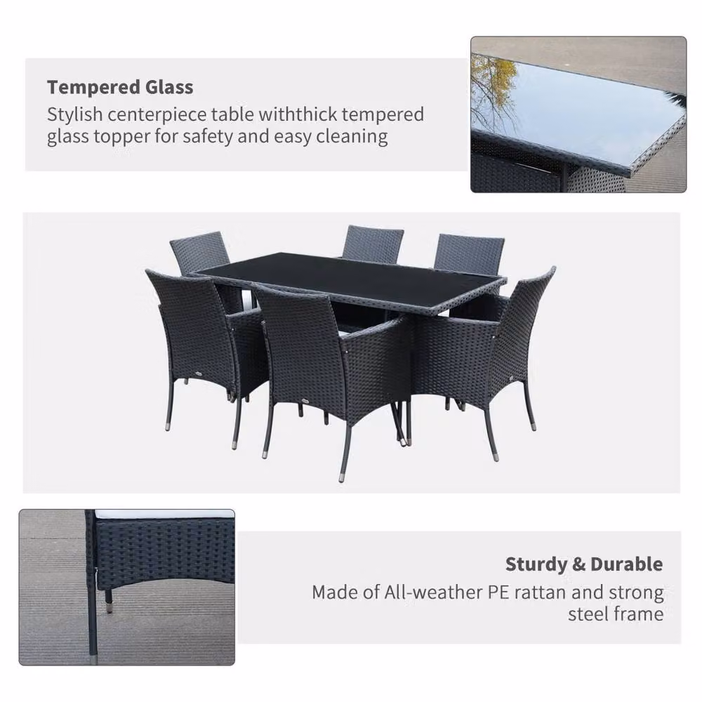 Wyld Haus Loreke Black Rattan 6 Seater Outdoor Dining Set with Glass Top Table – 4