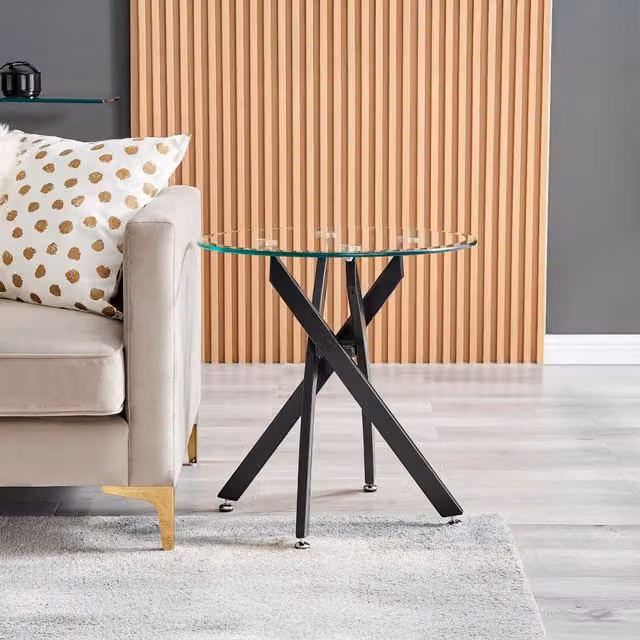 FurnitureboxUK Novara Modern Round Glass and Metal Side Table in Black and Transparent