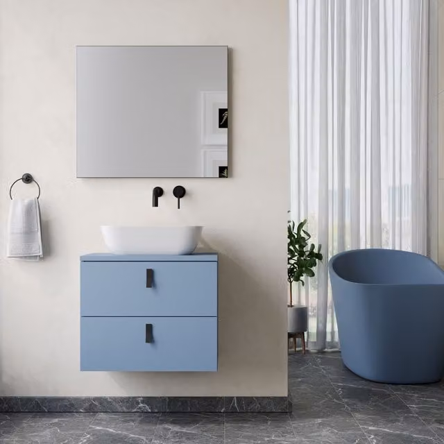 Banyetti Invicta 600mm Wall Hung Vanity with Matching Worktop in Powder Blue – 1