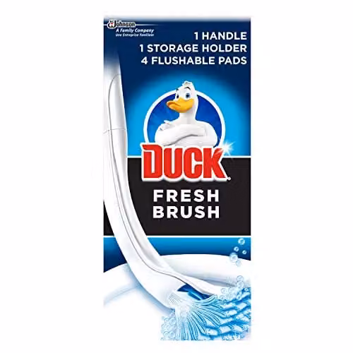 SC Johnson Duck Fresh Brush Toilet Bowl Cleaner Starter Kit with Holder and 4 Refills, White