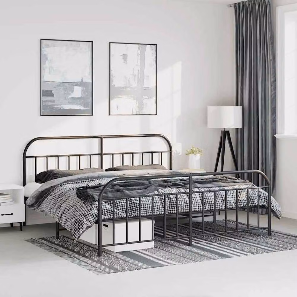 Berkfield Home Metal Bed Frame with Headboard and Footboard in Black, W/D/H: 193 x 198 x 100 cm – 2