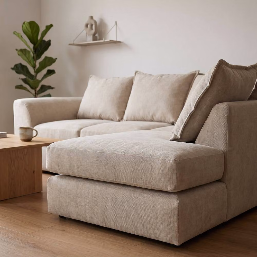 Abakus Direct Dexter Relaxed Linen Corner Sofa, Right Facing with Plush Chaise, Light Sand – 2