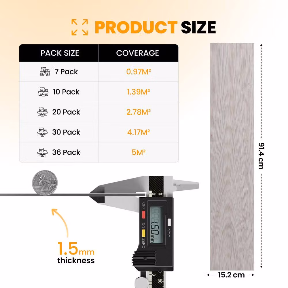 Novecrafto Self Adhesive Wood Look Vinyl Floor Planks, Pack of 10, White, W: 91.4 cm, D: 15.2 cm – 3