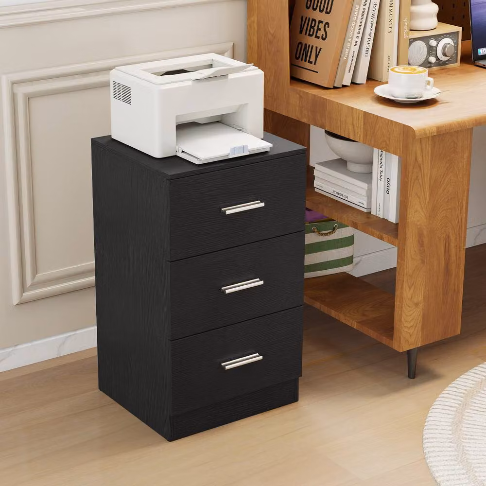 Costway Modern Black Nightstand with 3 Storage Drawers – 8