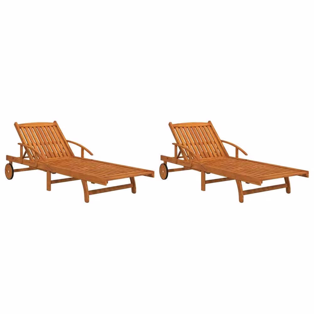 Berkfield Home Set of 2 Brown Acacia Wood Sun Loungers with Adjustable Headrests and Castors – 2