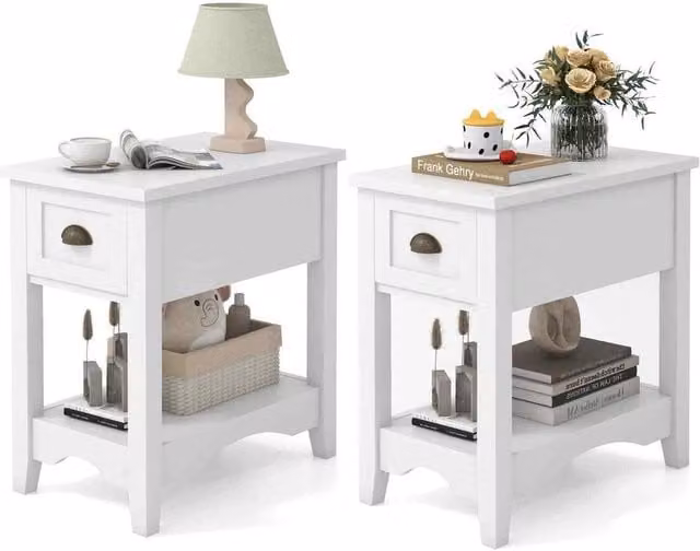 Kelvenix Set of 2 Retro White Wood Side Tables – 1