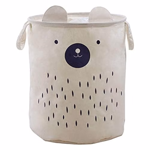 Premier Housewares Bear Face Collapsible Laundry Bag with Handles, White and Multicolour, W: 38 cm, D: 38 cm, H: 48 cm
