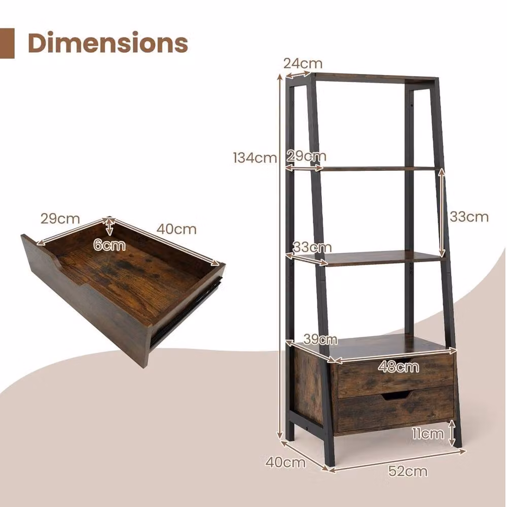 KORVIXA Tall Freestanding Display Rack with 4 Open Shelves in Brown Metal – 2