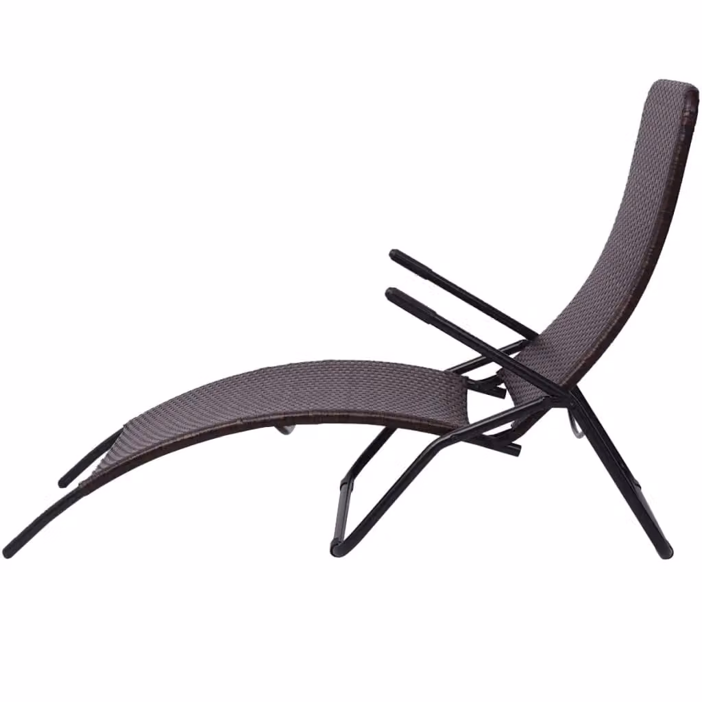 Berkfield Home Folding Sun Lounger in Brown Poly Rattan with Armrests – 3