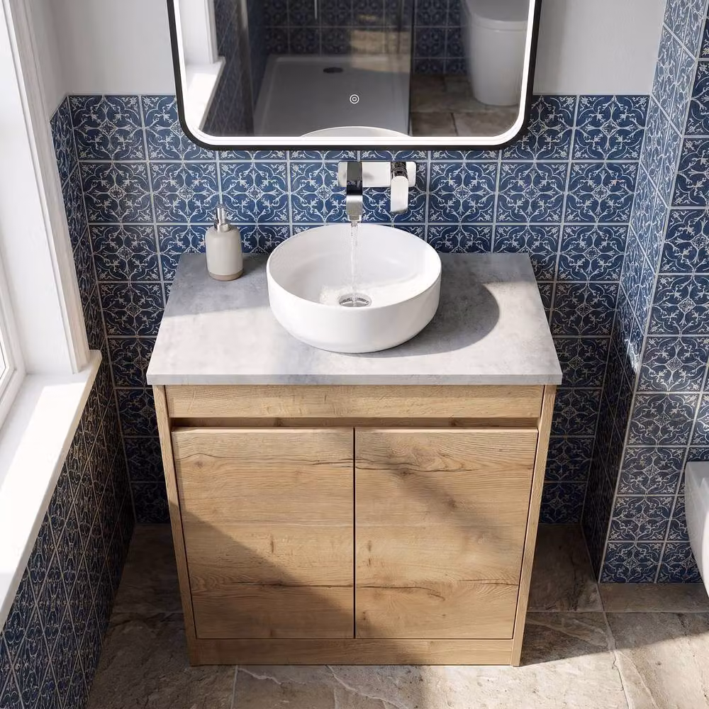 Balterley Modern 2 Door Freestanding Bathroom Vanity Unit with Soft Close Doors and Internal Shelves, Autumn Oak Brown, W: 62 cm, D: 39.5 cm, H: 83.5 cm – 3