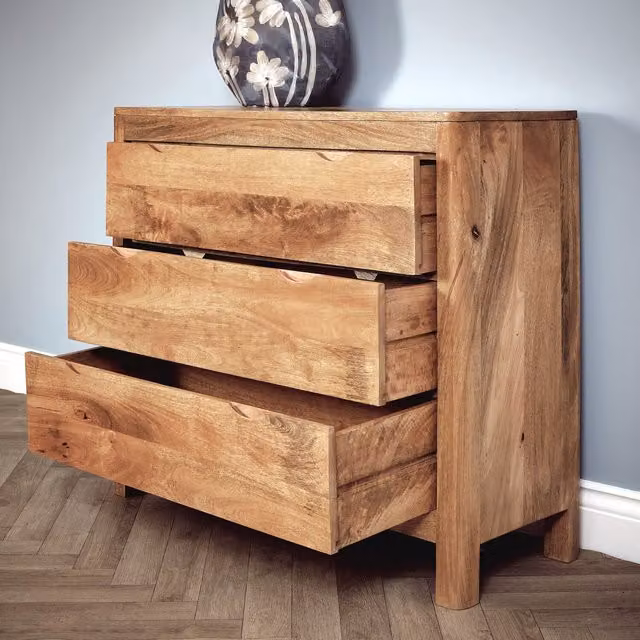 Elm Home And Garden Scandinavian Solid Mango Wood 3 Drawer Chest in Brown and Beige