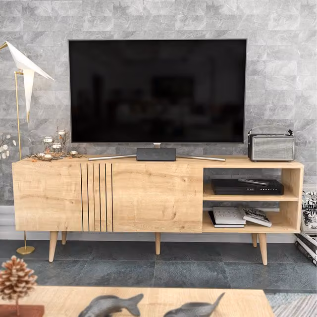 Decorotika Mid-Century Oak TV Stand in Brown