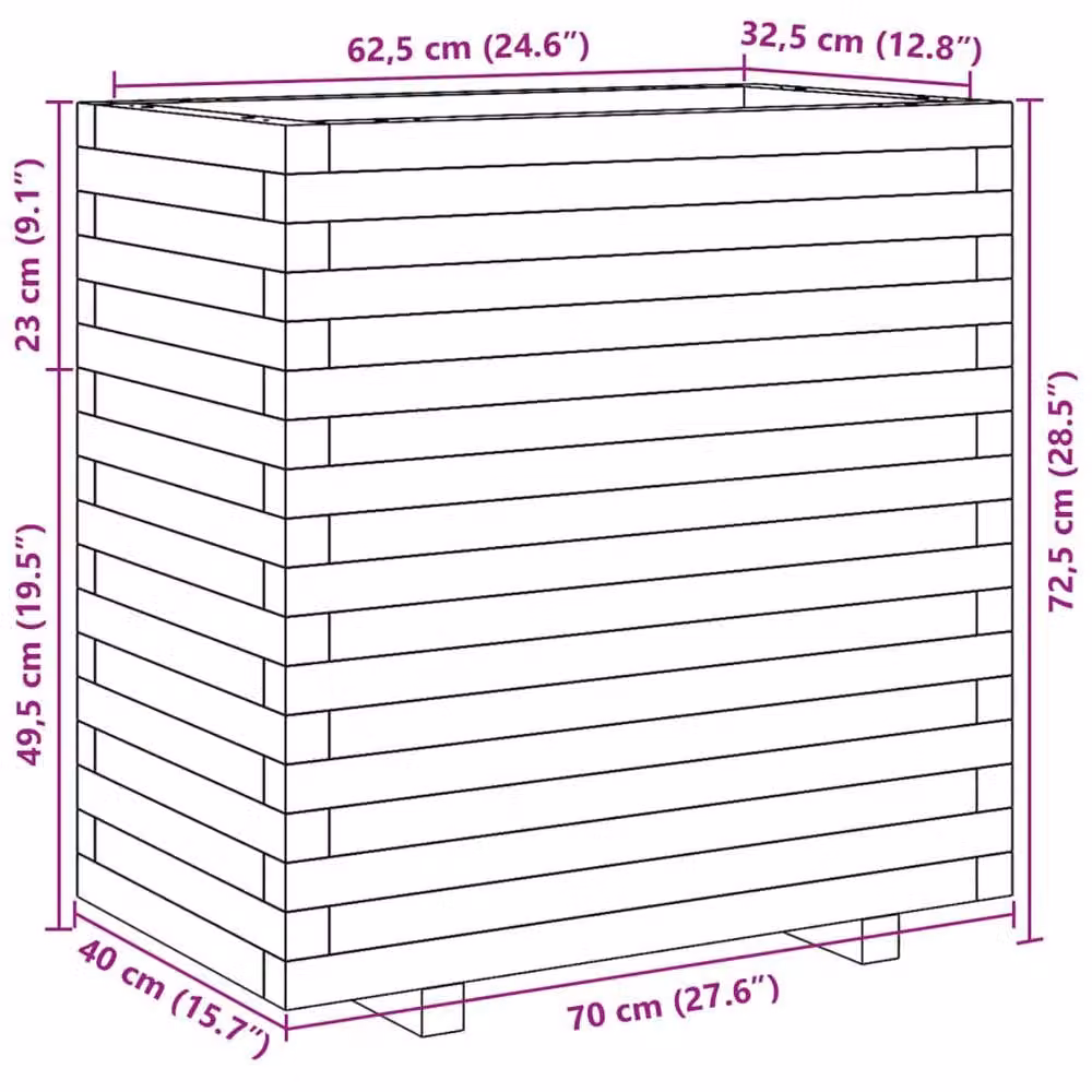 Berkfield Home Beautiful Garden Planter in Brown Solid Wood, W/D/H: 70 x 40 x 72.5 cm – 3