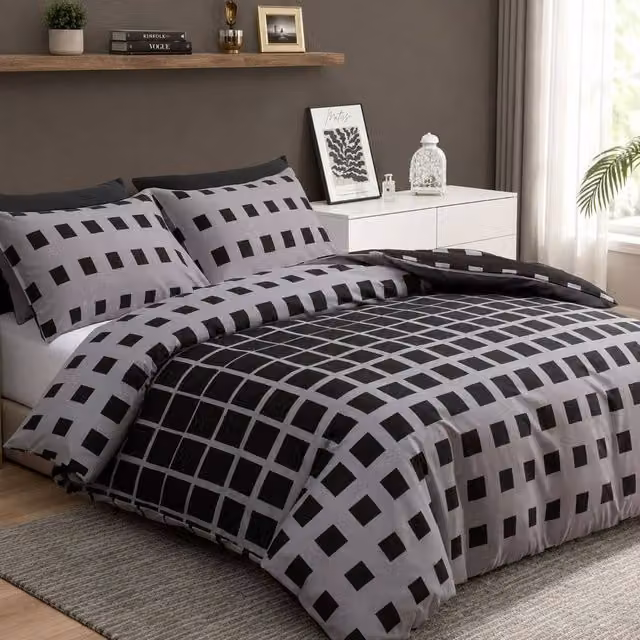 Grace Single Reversible Microfibre Duvet Cover Set with Pillowcases in Black or Grey – 10