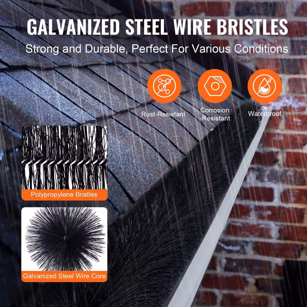 VEVOR 10 Pack Durable Black Gutter Brushes with Galvanised Steel and Polypropylene – 6