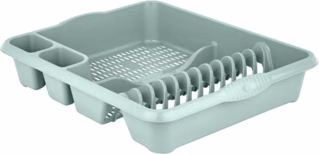 FLAVORA Sage Green Plastic Dish Drainer with Cutlery Holder – 1