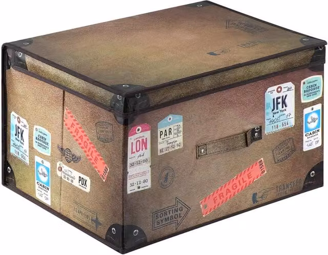 The Magic Toy Shop Foldable Fabric Storage Box with Lid in Brown and Multicolour